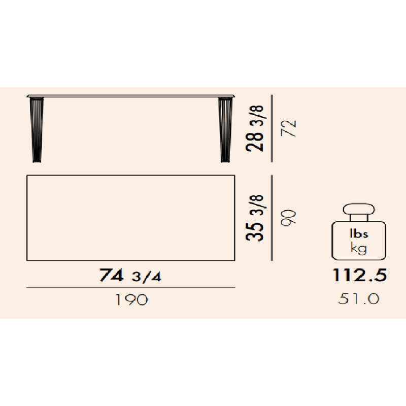 TopTop Dining Table, 74.8" x 35.43", White
