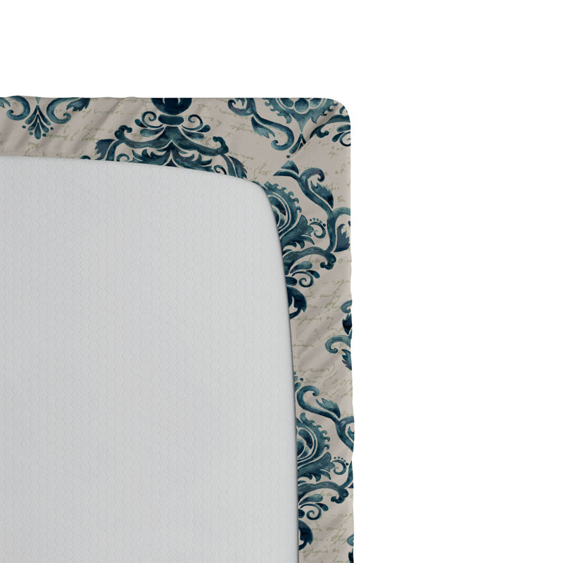 Drap-housse orange Ambesonne, Drap-housse pour lit simple TG, Brun clair, bleu pétrole / damas