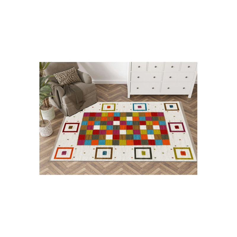 Tapis décoratif multicolore à motif géométrique carré lavable à la machine, Tapis de couloir 3 pi 3 po x 9 pi 10 po