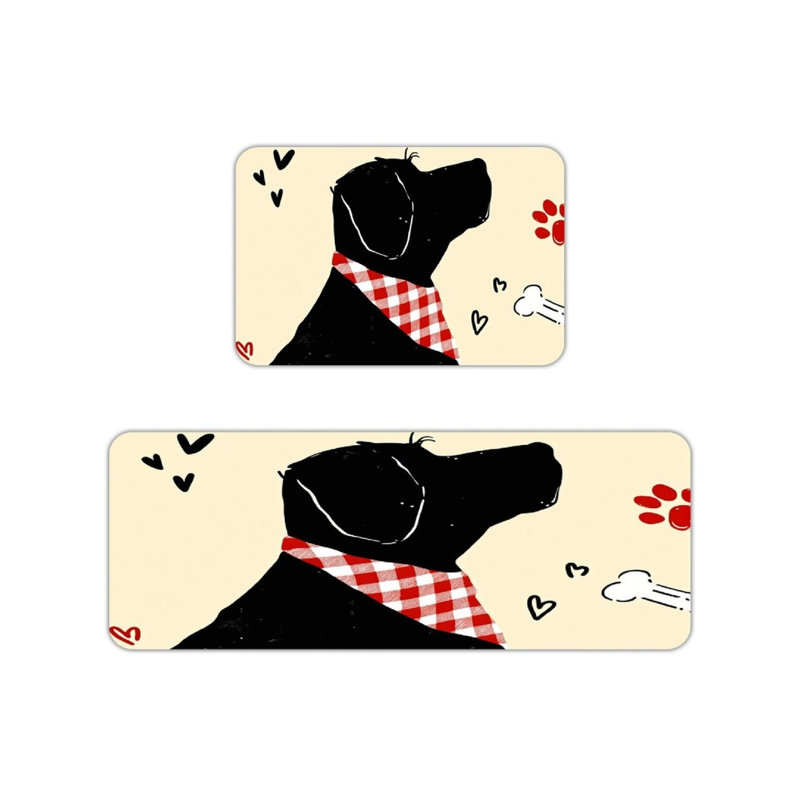 Ensemble de 2 tapis de cuisine beige à silhouette de chien