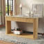 Console cannelée avec plateau en faux travertin, table de canapé d'entrée de 63 po avec garniture or rose, 2 tiroirs et tablette ouverte, table d'appoint de couloir moderne pour le salon