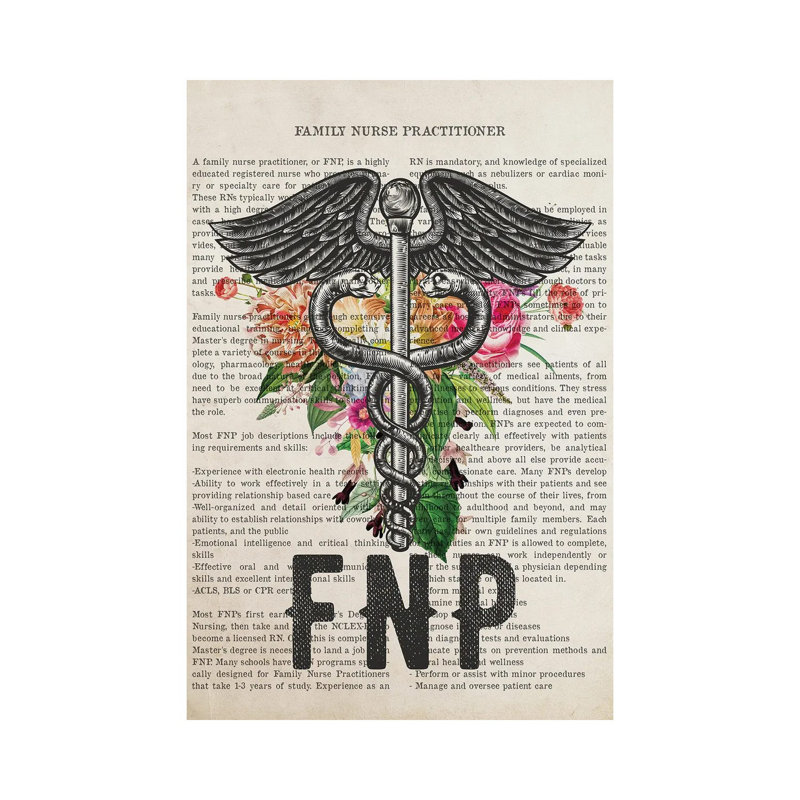 FNP, Family Nurse Practitioner With Flowers by Aged Pixel - Wrapped Canvas Painting, 30.48 cm H x 45.72 cm W