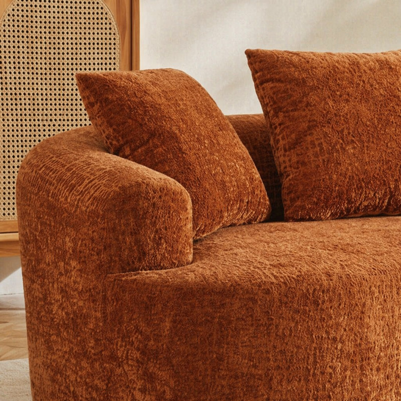 Causeuse courbée, petit canapé en chenille avec 3 coussins, canapé profond pour appartement, salon, aucun assemblage requis