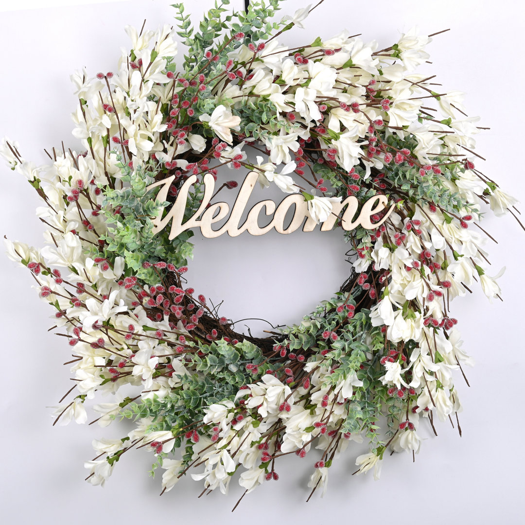 Christmas Winter Welcome Wreath 24" Handcrafted Faux Wreath for Front Door The Holiday Aisle® Wreath 