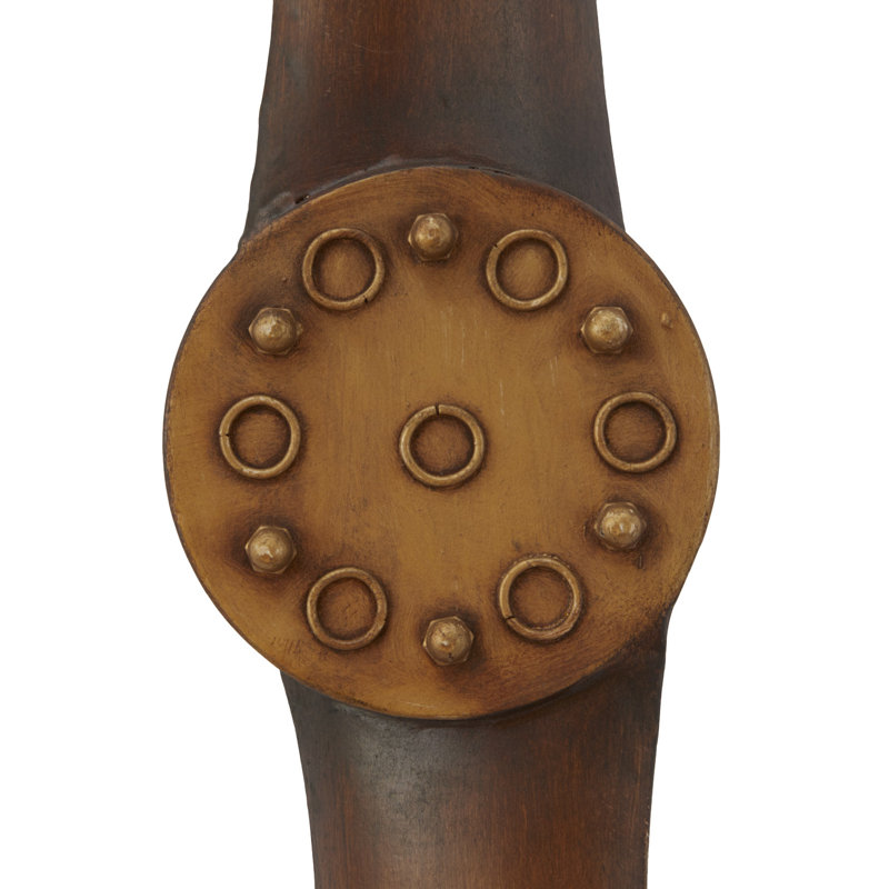 Dayina Metal Wood Inspired 2 Blade Airplane Propeller Brown Wall Decor with Aviation Detailing, Gold, 55"H