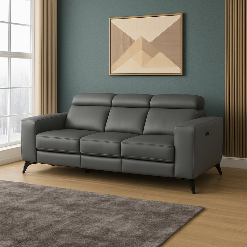 Ensemble de salon en cuir 3 pièces Marquese, Cuir véritable gris