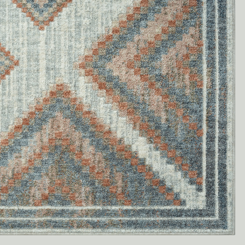 Ambach Geometric Red/Blue/Green Area Rug, Rectangle 4' x 5'