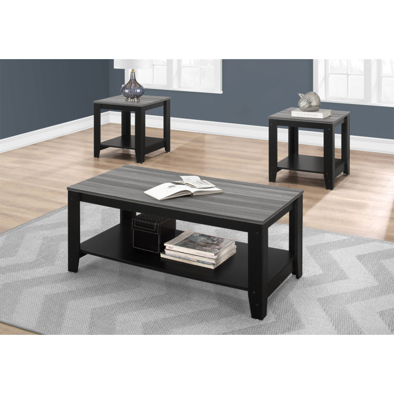 Ensemble de table, ensemble 3 pièces, café, bout, côté, décor, salon et stratifié gris, transitionnel, Gris, Noir