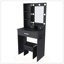 Table de coiffeuse compacte avec miroir, lumières DEL réglables, prise de courant, support pour sèche-cheveux et tabouret pour les petites chambres-129911235