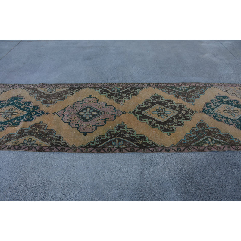 Tapis de couloir rétro en laine beige 39,4 x 133,1 pouces