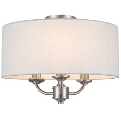 Winston 3 Light Classic Ceiling Light with Faux Linen Outer Shade - 36x36x26cm, 3xE14. Max. 10W LED (Bulb not included)
