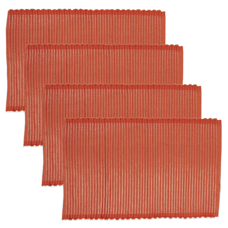 Orange Ribbed Cotton Rectangular Placemats Set of 4