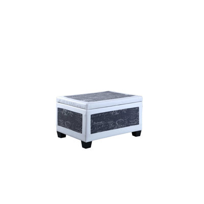 19" Tall Bonded Leather Storage Ottoman W/ 2 Seating, Old-World Blue And White