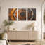 Ensemble de 3 tableaux sur toile représentant des anneaux d'arbres concentriques bruns et gris-338584603