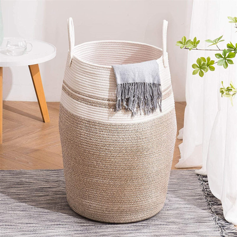 Laundry Basket, White Brown