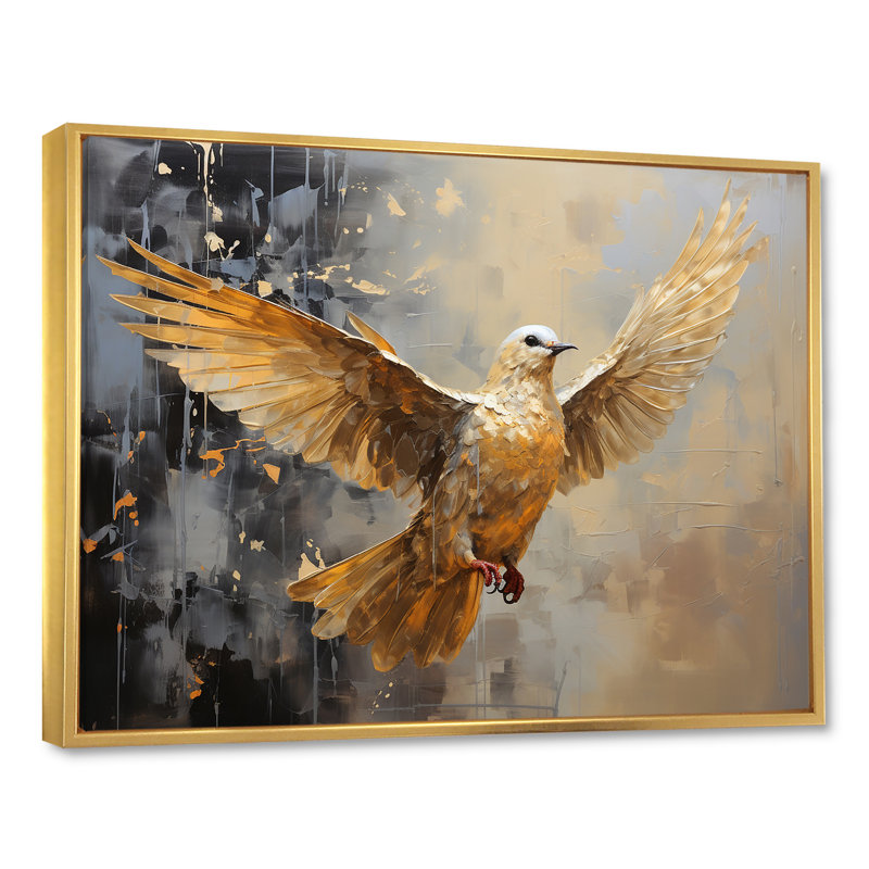Golden Dove Grace - reproduction d'art murale colombe, Cadre flottant doré, H 16 po x l 32 po x P 1 po