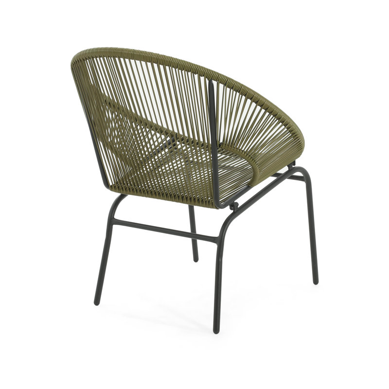 Green Metal and Rattan Modern Outdoor Patio Chairs (Set of 2)