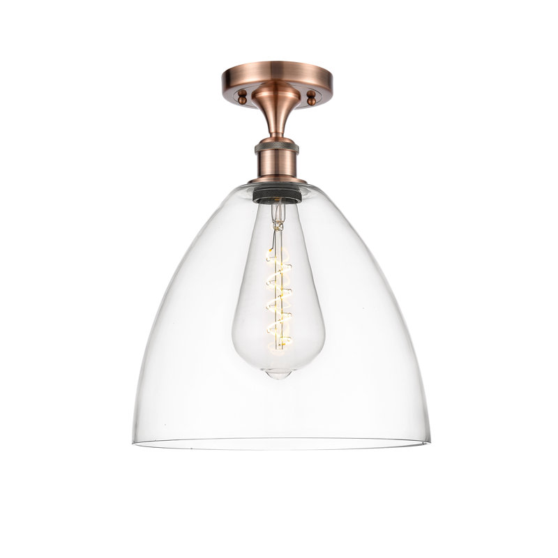 Plafonnier semi-encastré 1 lumière Germinia, Cuivre antique, H 14,75 po x l 12 po x P 12 po, Transparent