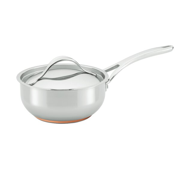 Anolon Nouvelle Copper Stainless Steel Saucepan with Lid, 3.5-Quart, Silver