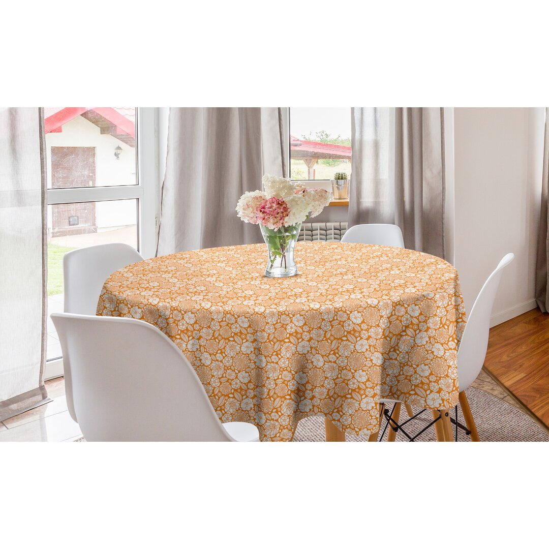 Runde Tischdecke, Sommer-Garten-Blumen, Frühling, Marigold und Weiß