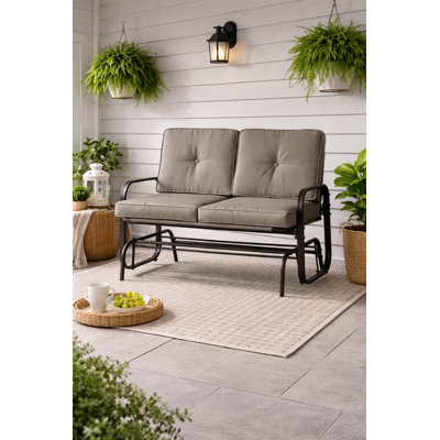 Fauteuil oscillant d'extérieur en acier brun pour 2 personnes avec coussin en polyester brun clair Sokolowski