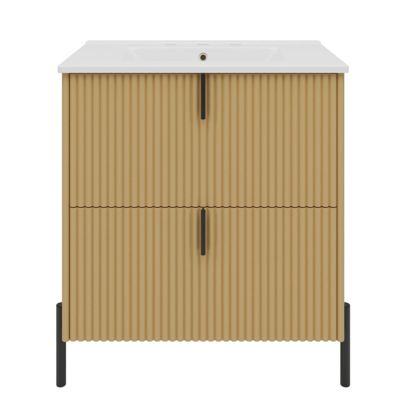 Meuble-lavabo autoportant en MDF à tiroir à fermeture en douceur avec lavabo en céramique pour des salles de bain élégantes