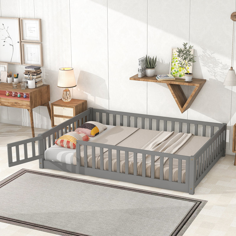 Lit plateforme avec clôture et porte pour enfants Finka, Double, Gris