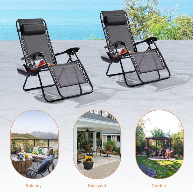Cynar Folding Zero Gravity Chair(Set of 2), Black
