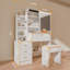 Bureau de coiffeuse 53,2 po avec miroir éclairé, 4 tiroirs et tablettes, coiffeuse avec tabouret rembourré pour la chambre à coucher