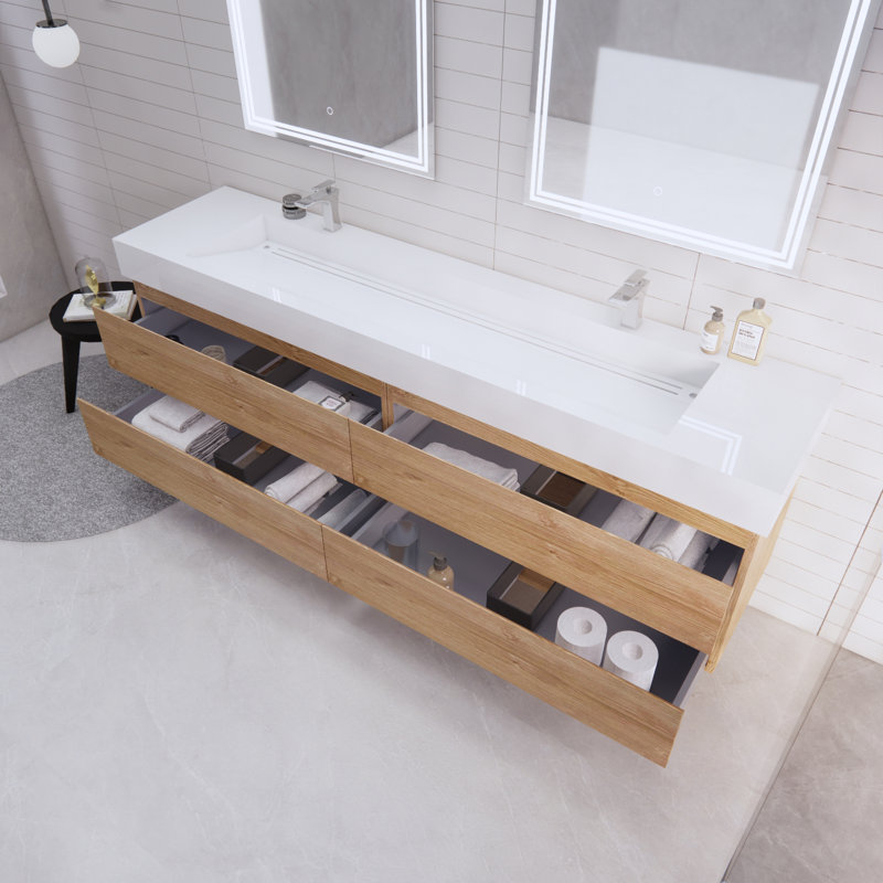 Babajide 83.3'' Bathroom Vanity with Acrylic Top, New England Oak