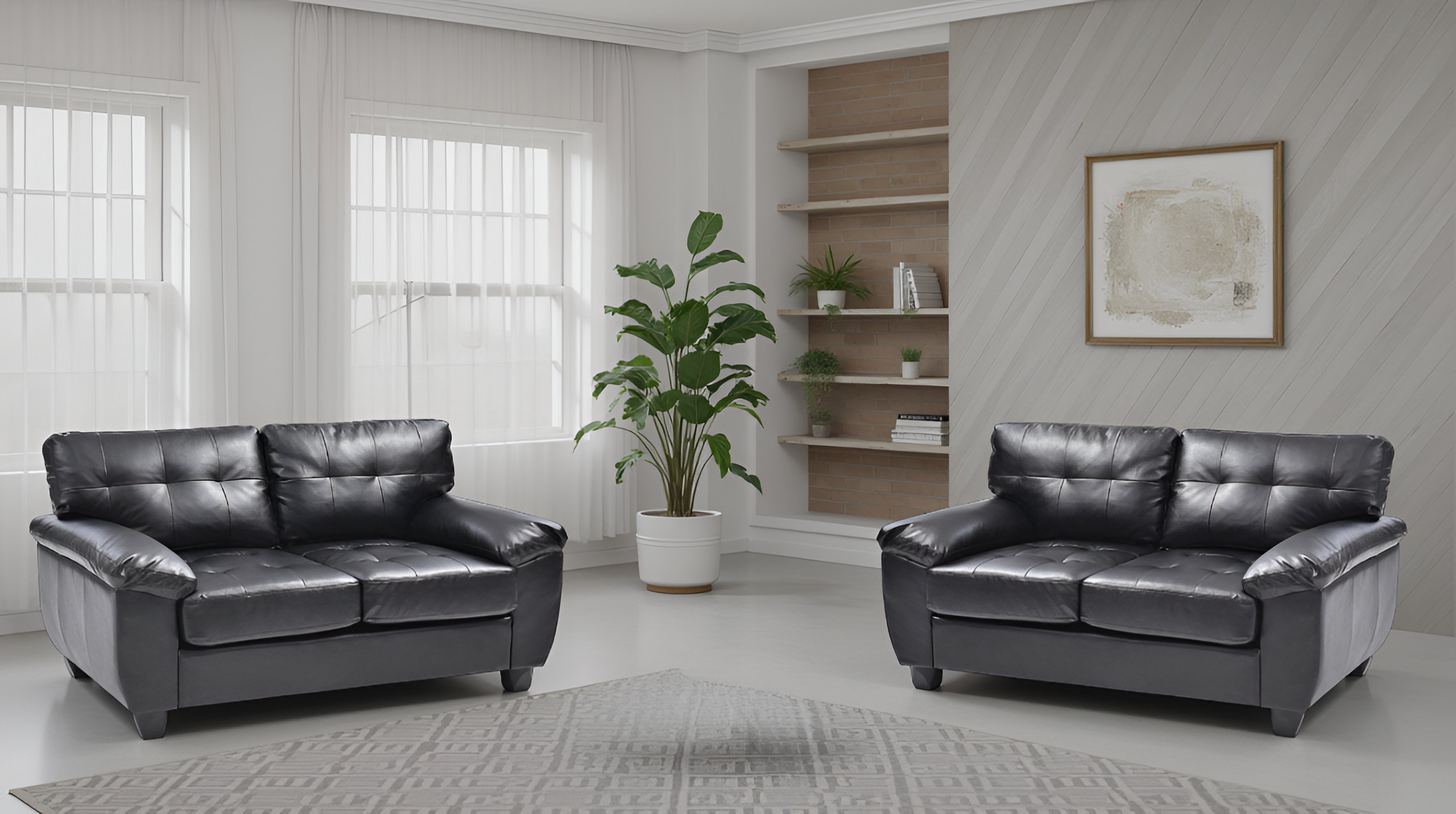 Ebern Designs Rimouski Gray Faux Leather Loveseat Set Of 2 | Wayfair