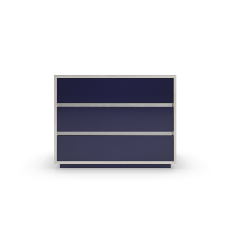 Da Vita 3 - Drawer Solid Wood Nightstand, Gray/Blue