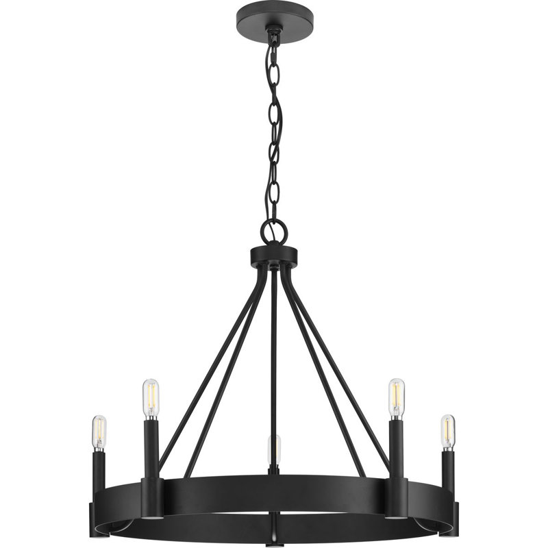 Lustre en roue de chariot à 5 lumières Jennifr, Noir mat