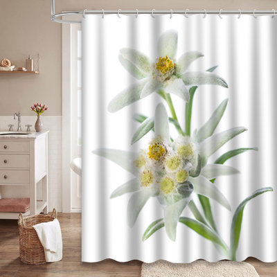 Rideau de douche à fleurs blanches avec 12 crochets