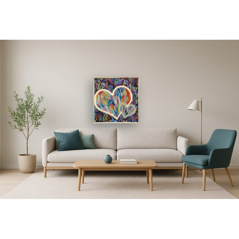 Art mural multicolore sur toile néon - 33 "x 33" - cadre multicolore