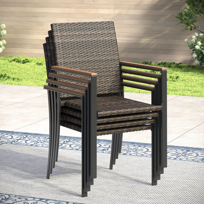 8-Person Outdoor Dining Set With 60" Round Dining Table And 8 Stackable Rattan Chairs, Beige