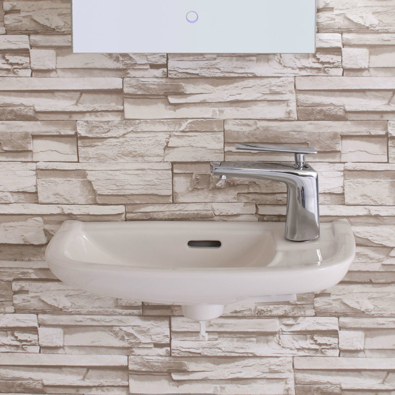 19" Ceramic Rectangular Wall Mount Bathroom Sink and Overflow