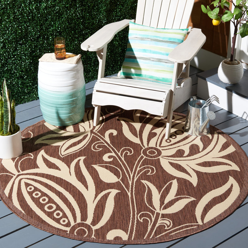 Marpain Performance Floral Indoor/Outdoor Area Rug, Round 6'7"