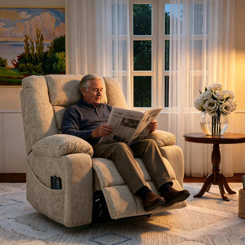 Muli 43.20"W Power Lift Recliner with Head & Footrest, Dual Motor, Lay Flat, Lumbar Support, Beige