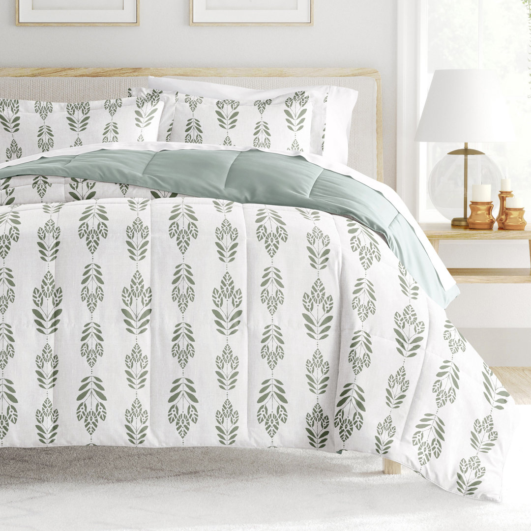 All Season Down-Alternative Reversible Comforter Set in Botanical Sage Green Becky Cameron 