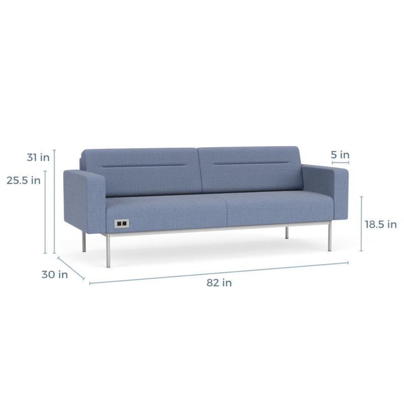 Canapé de réception Darsey, Avec alimentation, Argent argent, Chambray bleu marine clair