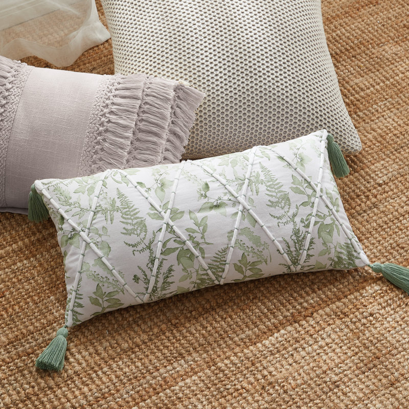 Coussin décoratif fougère botanique 11 x 22 vert sauge