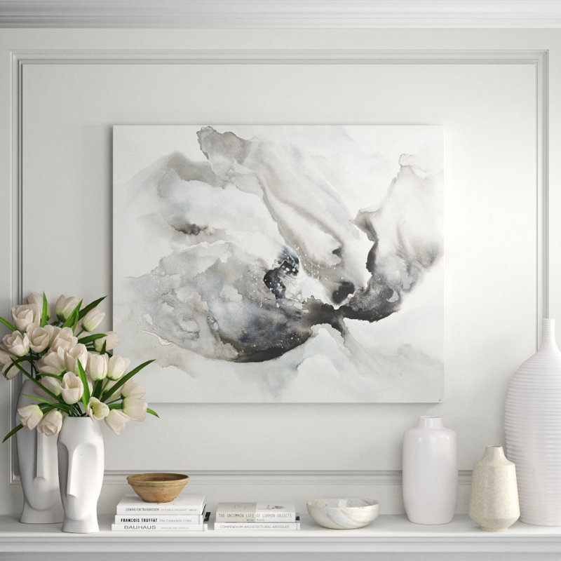 Silvered Flora Print by Jennifer Hollack Raboin, 36" H x 42" W x 2.25" D, Gold Frame Canvas