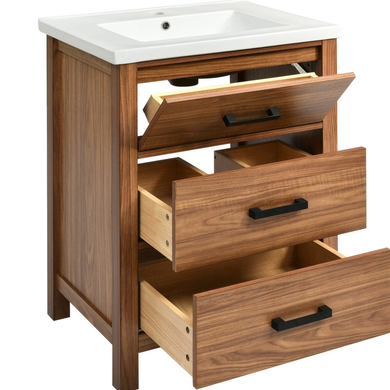 Jahzon 24.49'' Single Bathroom Vanity with Ceramic Top