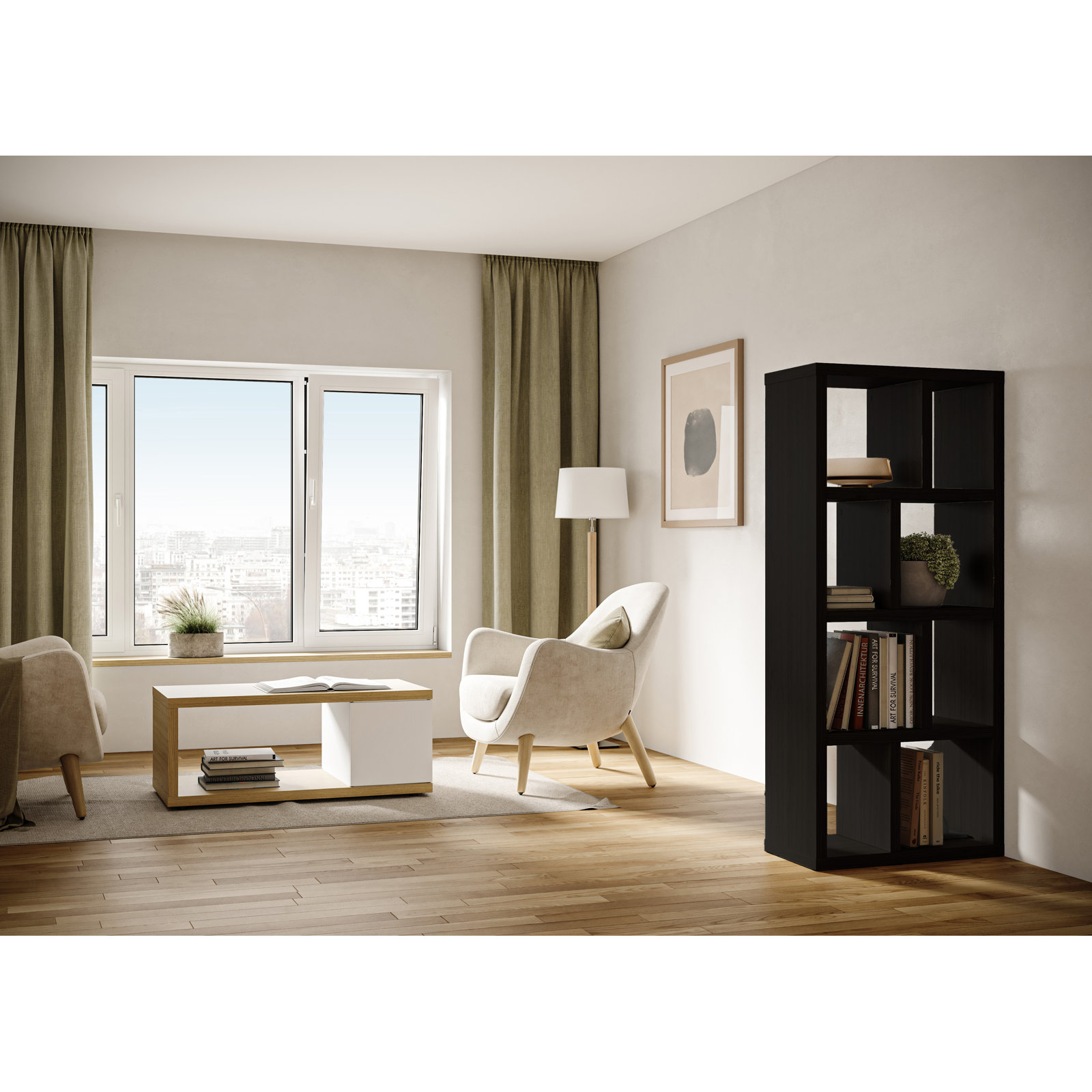 Stetson 4 Level Cube Unit Bookcase, Pure Black, (4 Shelves) 63" H x 28" W x 13" D