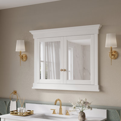 Bathroom 42"W X32''h Recessed Wall-Mounted Solid Wood Framed Medicine Cabinet With Adjustable Glass Shelves