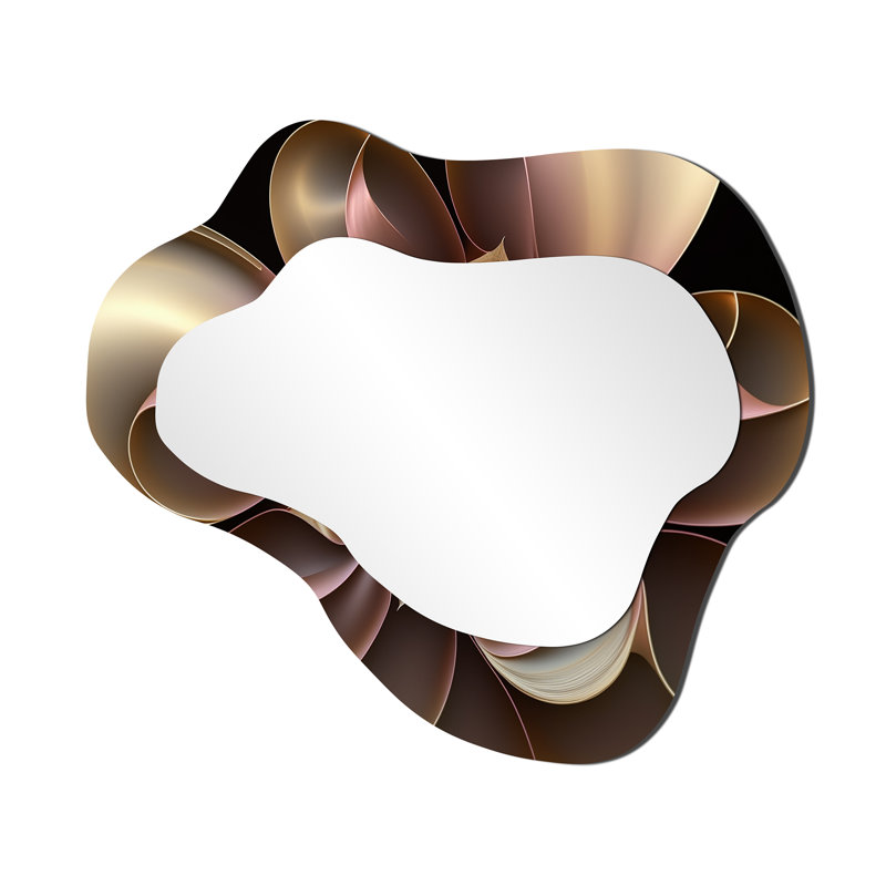 Fractal Spiral Flower In Vintage Rose Gold III - Fractals Asymmetrical Mirror, Gold Cloud Decorative Wall Mirror, Printed Metal Art