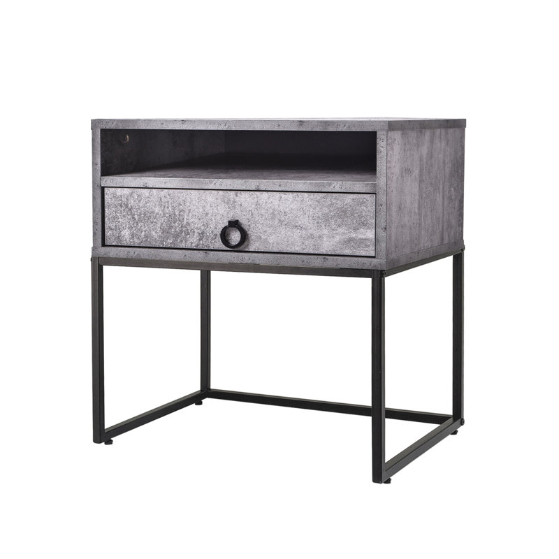 Homas 50.2 cm W Bedside Table, Iron Slate