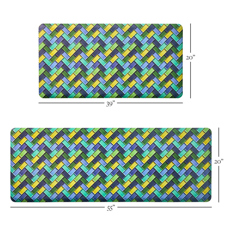 Fiesta Herringbone Blue Green Yellow Anti-Fatigue Kitchen Mat