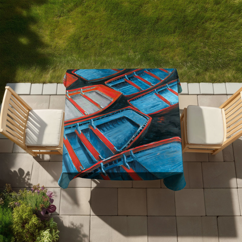 Marine Blue Boat Tablecloth | Small Canoes Design | Home Decor